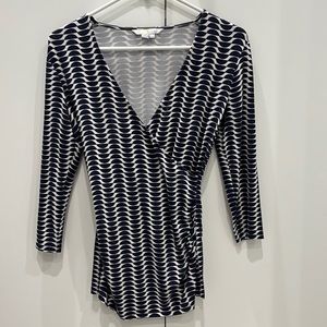 BODEN 4p wrap blouse with 3/4 sleeve, ruching around waist